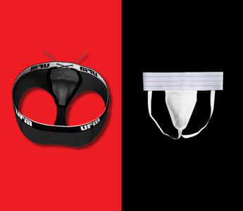 A graphic compares UFM pouch underwear to a traditional jockstrap