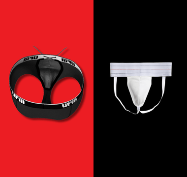 A graphic compares UFM pouch underwear to a traditional jockstrap