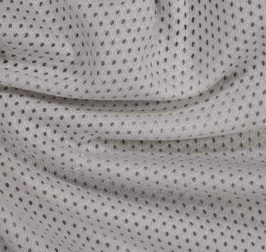 An image shows gray mesh fabric from breathable underwear