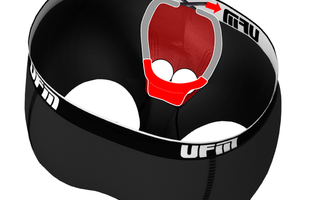 Graphic of UFM Pouch Underwear for Men showing adjustable support technology
