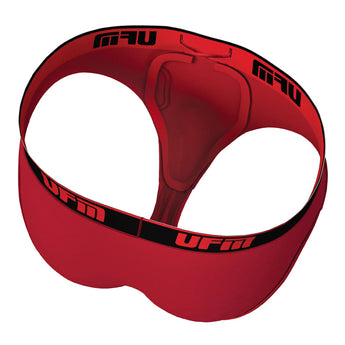 Inside view of UFM Men's Underwear with ball pouch for scrotal support in Red Bamboo Brief