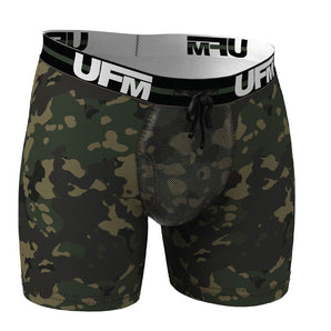 UFM Men's Underwear with a Pouch for scrotal support Polyester 6 inch Boxer Brief Camo 800