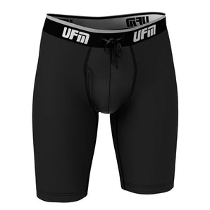 UFM Men's Underwear with a Pouch for scrotal support in Black Bamboo Long Boxer Brief