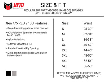 Parent UFM Underwear for Men Everyday Bamboo 9 inch Boxer Brief Size chart