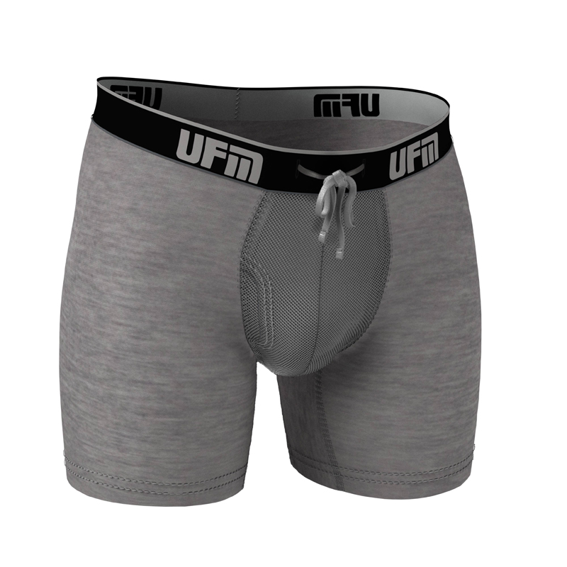 UFM Mens Underwear, 9 Inch Inseam Poly-Spandex Mens Boxer Briefs,  Adjustable REG Support Pouch Mens Boxers, 40-42(XL) Waist, Gray