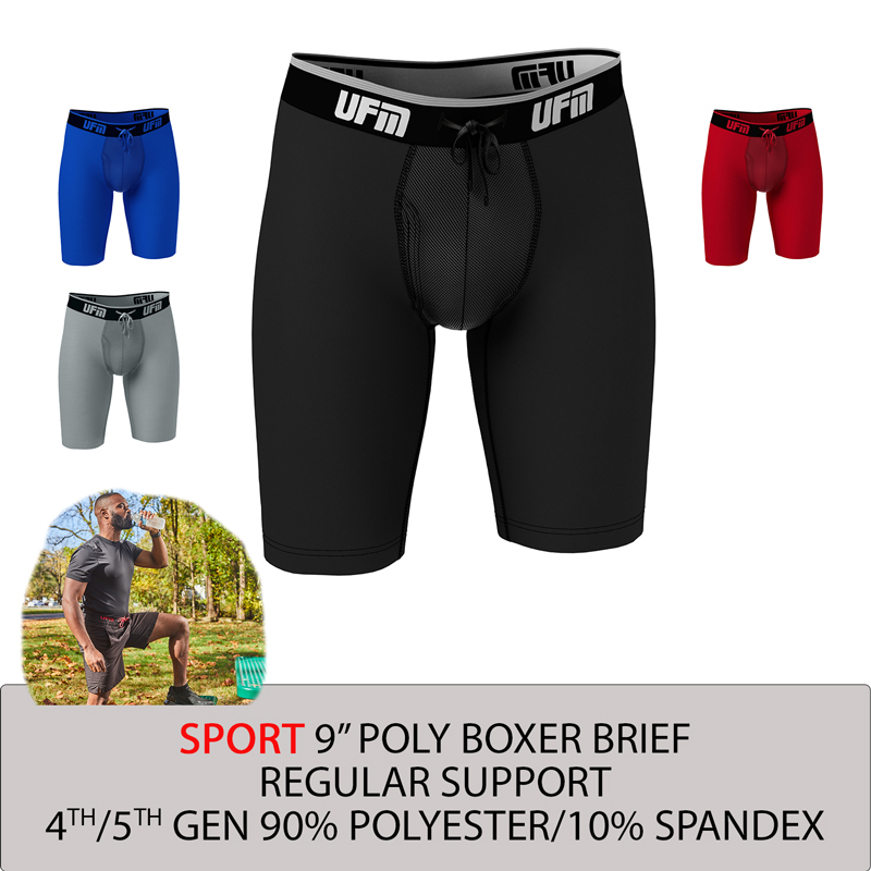 9 inch Polyester-Spandex Athletic Boxer Briefs REG Support Underwear for Men